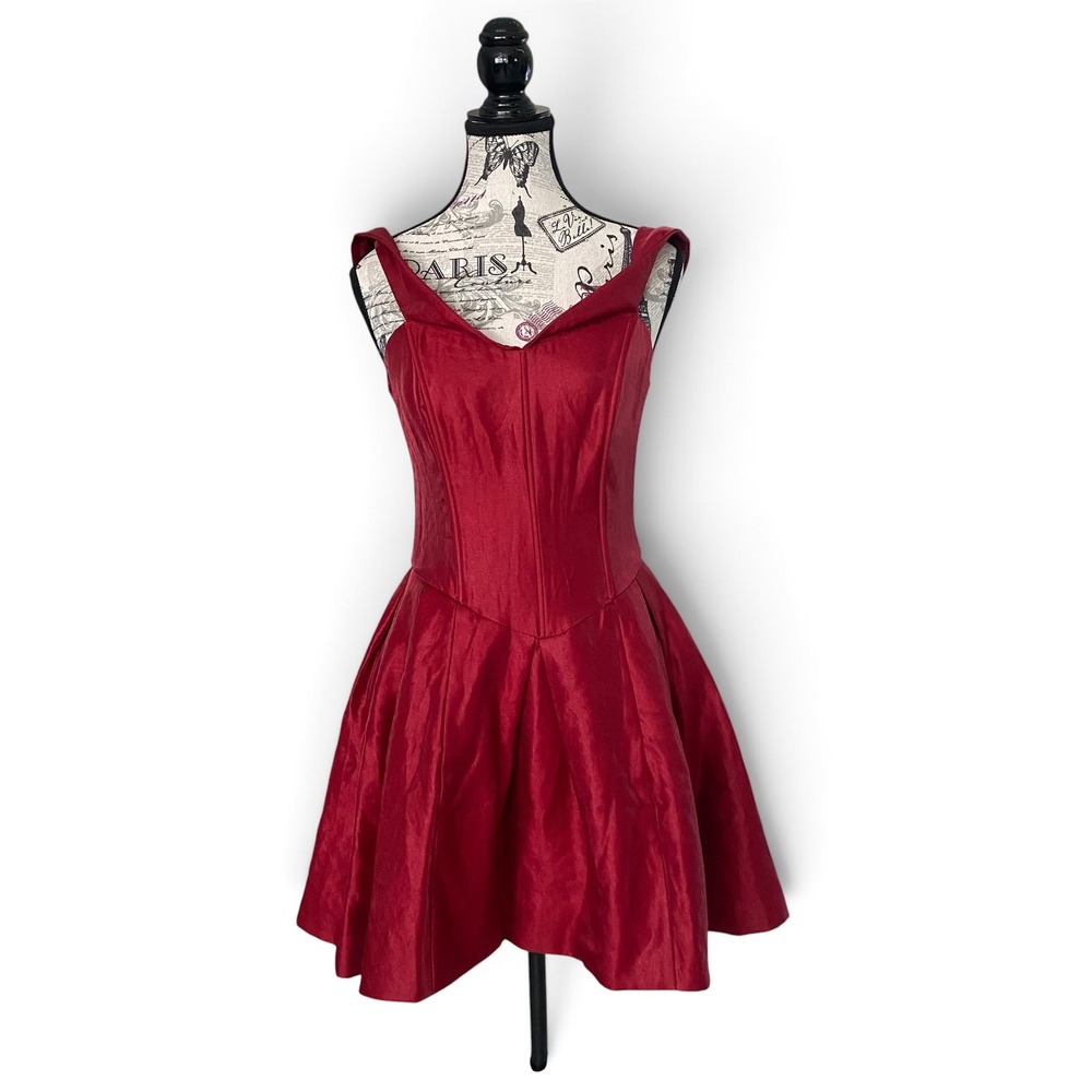 Fashion Nova Royal Roulette Mini Dress Womens Small Red Satin Corset Skater KZZD